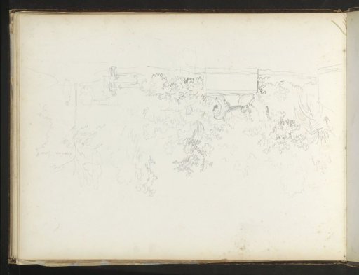 Park view with figures and a sculpture of a sphinx