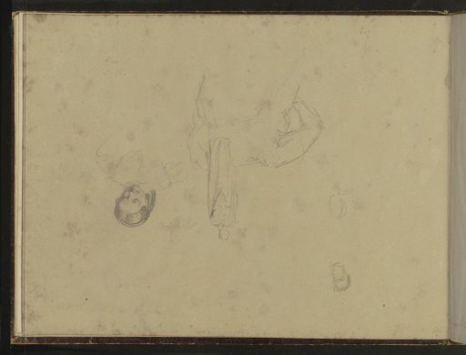 Horse, a standing figure in a cloak, and heads