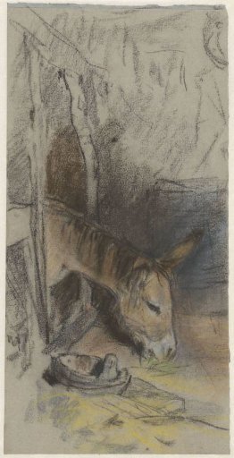 Stable with a donkey eating