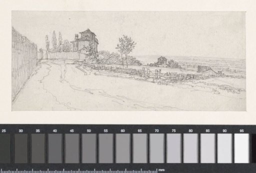 View of a flat country road with a single house