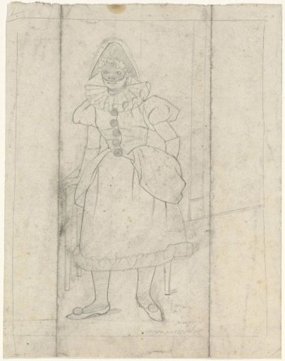 Standing female carnival figure, with mask