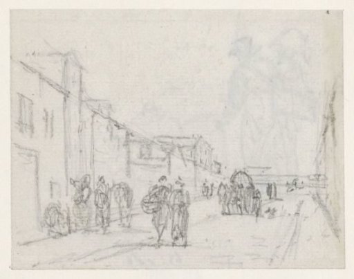 View in a street with pedestrians and a carriage