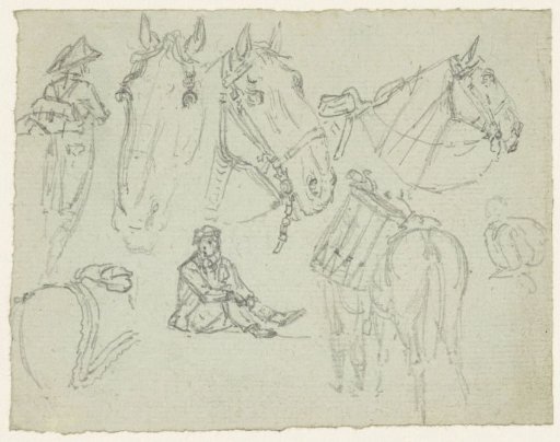 Horse heads and sketches of soldiers