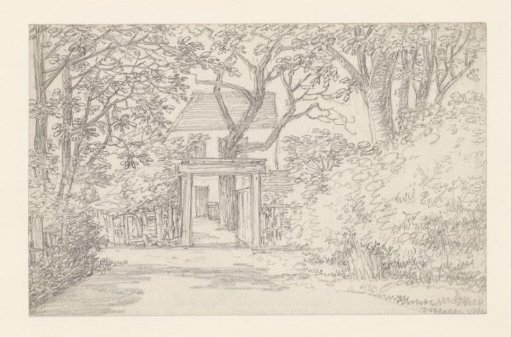 Shaded avenue leading to a garden gate