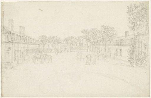 A courtyard between two corps de logis