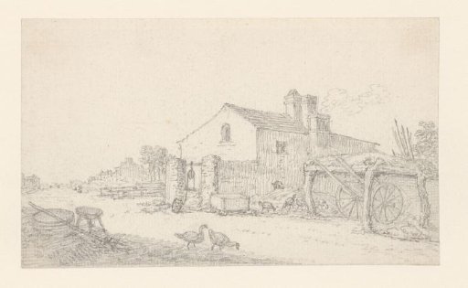 Farmhouse; to the right a shelter for a wagon