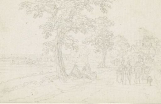 Walkers and a resting couple on a country road