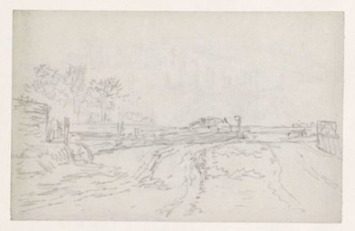 Sandy road with a few farmhouses