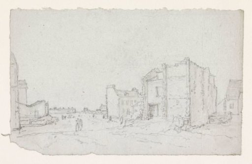 Half-demolished houses on the edge of the town