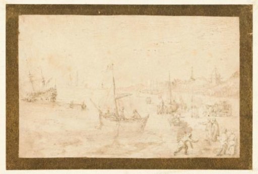 Beach at Scheveningen with carriage, fishing boat, and people