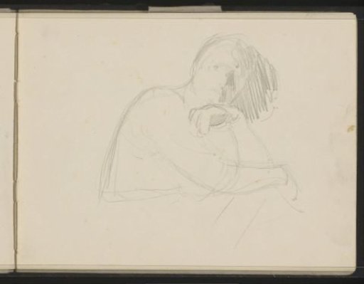 Woman resting her head on her left hand