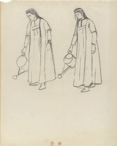 Studies for calendar of 1901: standing woman watering plants