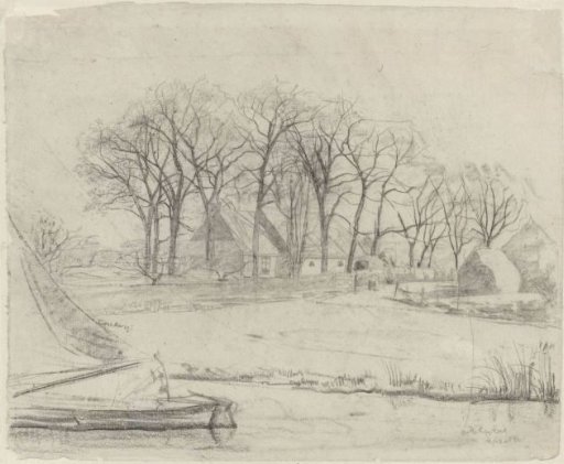 Farmhouse among trees, by a canal