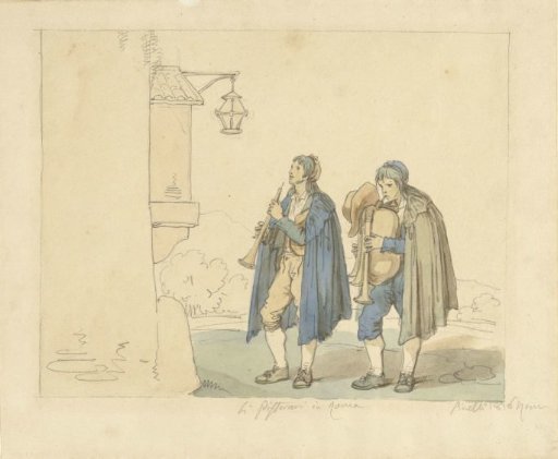 Flute Player and Bagpiper in Front of a House