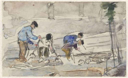 Four workmen engaged in earthworks