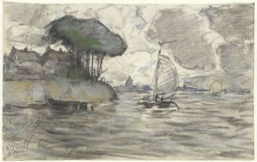 Sailing ships on the water, near the shore