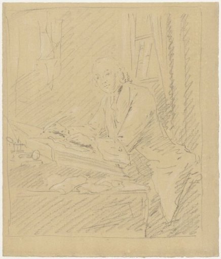 Sketch for a portrait of a writing man in an interior, three-quarter to the left (C. Ploos van Amstel?)