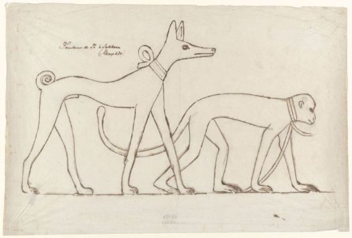 Egyptian relief sculpture: dog and monkey