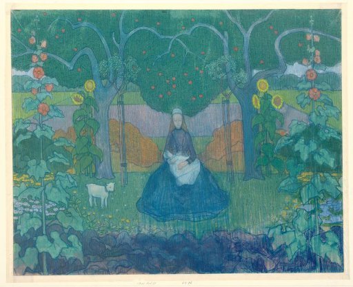 Madonna with child in a garden