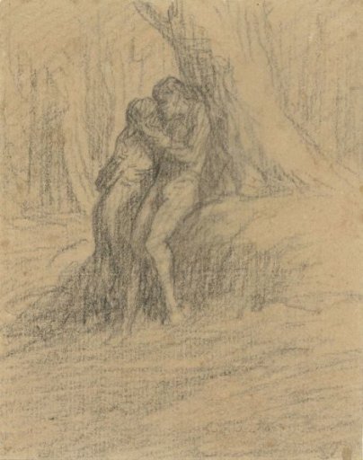 Courting peasant couple under a heavy tree
