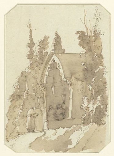 Chapel on a height, with two praying men
