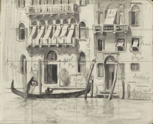 Houses with Sunshades over the Balconies on the Canal Grande in Venice