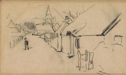 Village street with a church