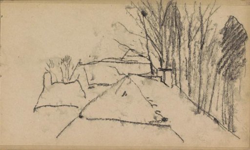 Winter landscape with buildings