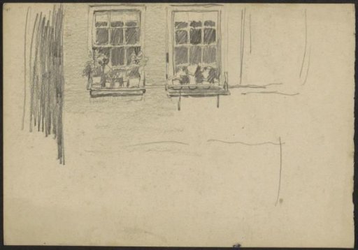 Two windows with flower pots