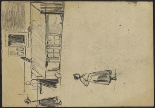 Figures in front of the side facade of the building Korte Dijkstraat 2 in Amsterdam
