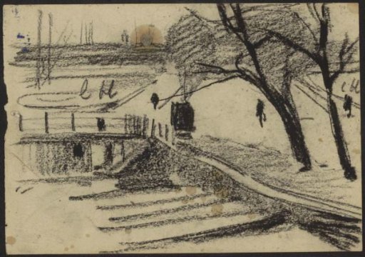 Figures and trees on a quay