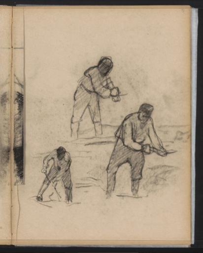 Three studies of a digging man, possibly a peat-digger
