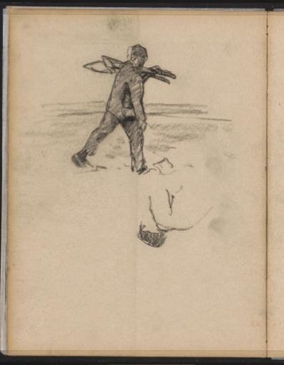 Peat-digger with tools over his shoulder
