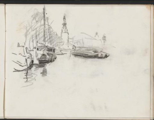 View of the Montelbaanstoren in Amsterdam with ships