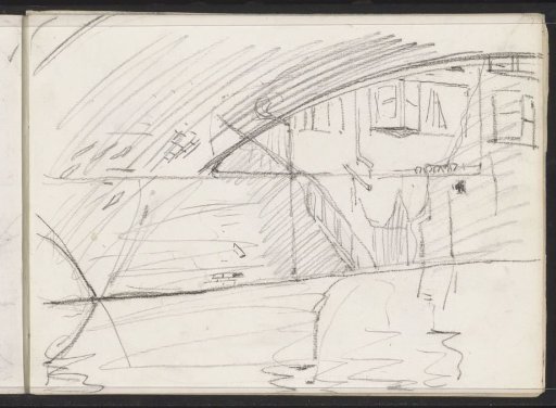 Study for a view under the Visbrug with the probable rear facades of the houses at Groenmarkt 60 to 70 in Dordrecht