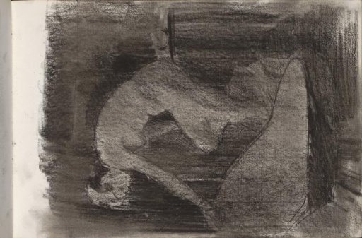Bending female nude in an interior