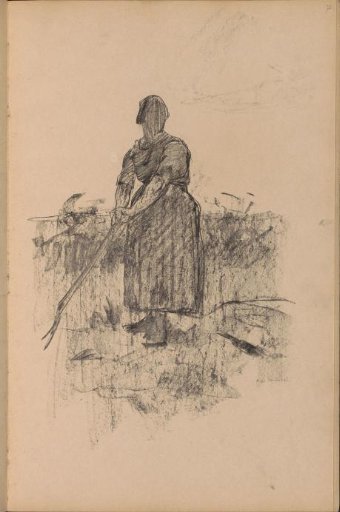 Peasant woman in the field, possibly with a rake