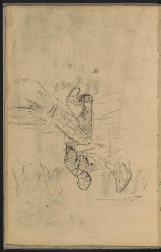 Woman binding hay or grain