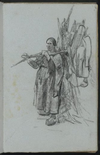Two studies of a woman with a bundle of twigs