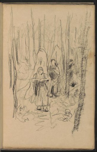 Women with bundles of twigs in a forest