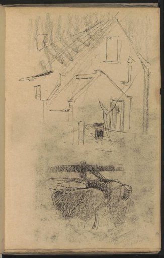 House and sheep by a fence