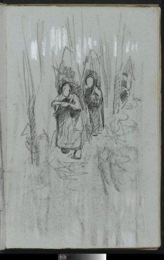 Women with bundles of twigs in a forest