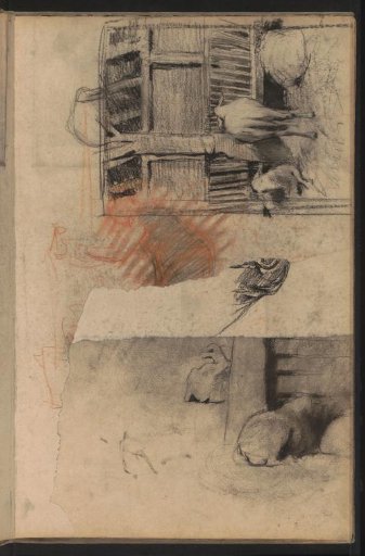 Sheep in a sheepfold and a figure study