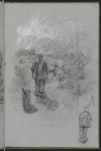 Shepherd with a dog behind his flock