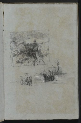 Two landscapes with horse-drawn carriages