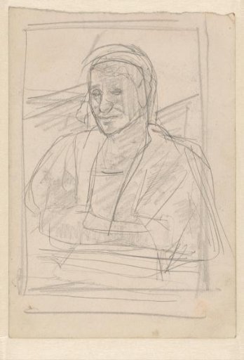 Composition of an old, unknown woman with a headscarf