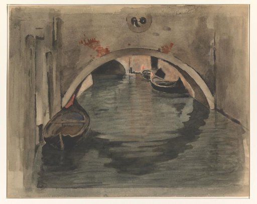 View under an arch bridge in Venice
