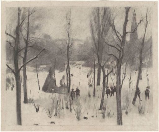 Children among trees in the snow