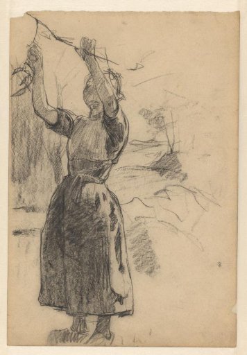 Standing woman grasping a tree branch