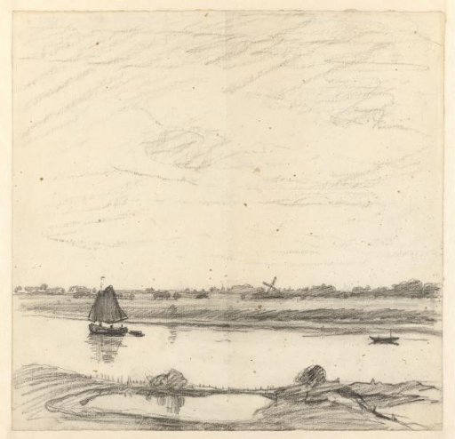 River landscape with a sailing boat